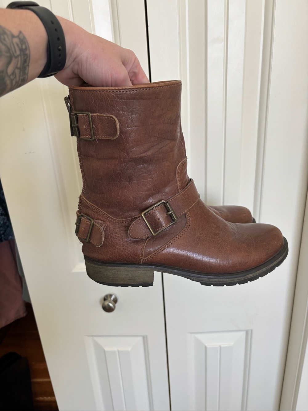Brown Leather Moto Engineer Harness Boots Size 8 / 38